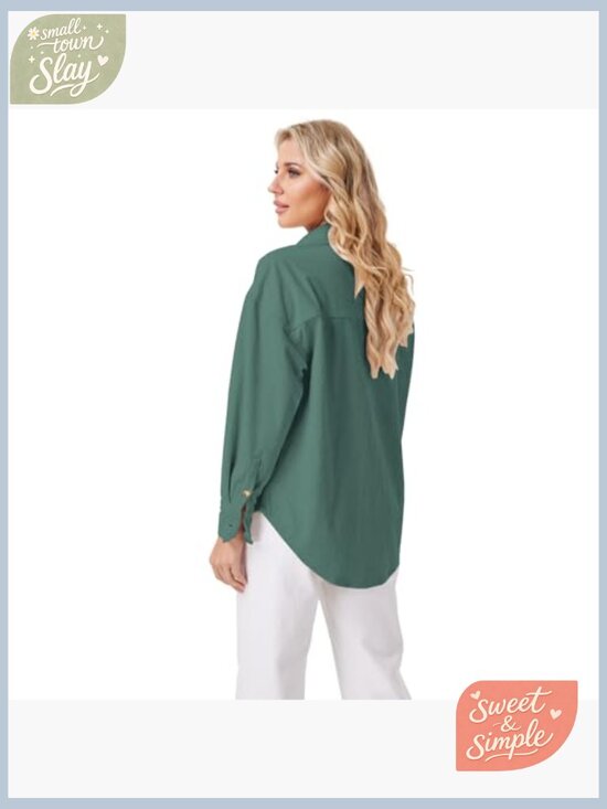 Oversized Corduroy Button Down Shirt Long Sleeve Boyfriend Fit Blouse Top - Picture 5 of 7